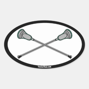 Green Lacrosse Sticks Oval Sticker
