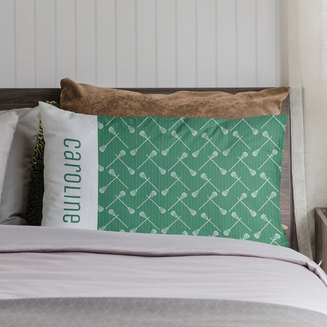 Green Lacrosse White Sticks Patterned Pillowcase (Creator Uploaded)