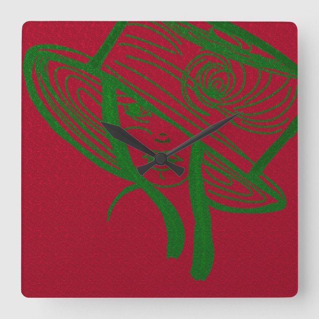 Green Lady Square Wall Clock (Front)