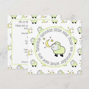 Green Lamb with Moon and Stars Gender Reveal Party Invitation