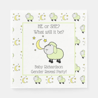 Green Lamb with Moon and Stars Gender Reveal Party Napkin
