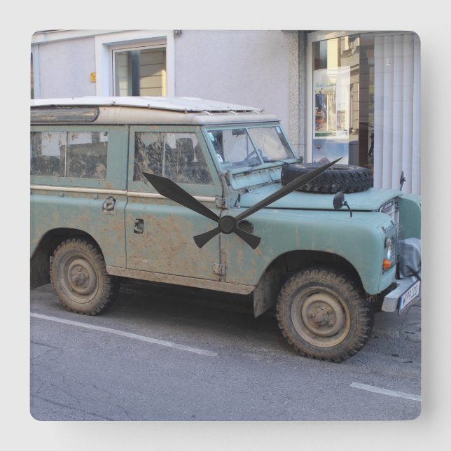 Green Land Rover Square Wall Clock (Front)
