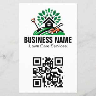 Green Landscape Logo House Tree Lawn Mower Qr Code Flyer