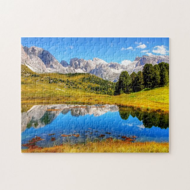 Green Landscape with Pond and Snowy Mountains Jigsaw Puzzle (Horizontal)