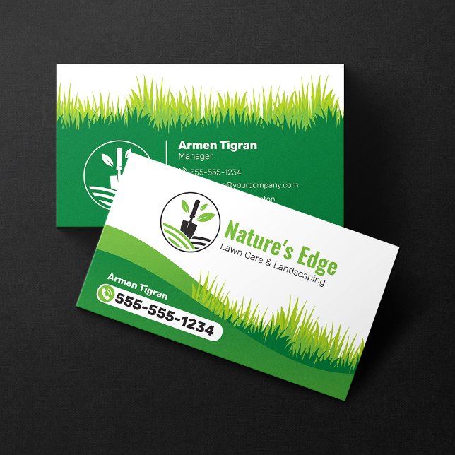 Green Landscaping Lawn Care Gardener Mowing Business Card (Creator Uploaded)
