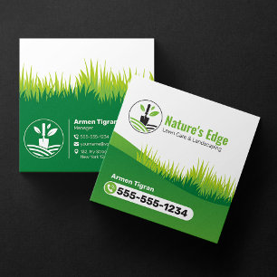 Green Landscaping Lawn Care Gardener Mowing Square Business Card