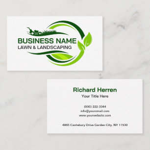 Green Landscaping Lawn Mower Leaf Swoosh Business Card