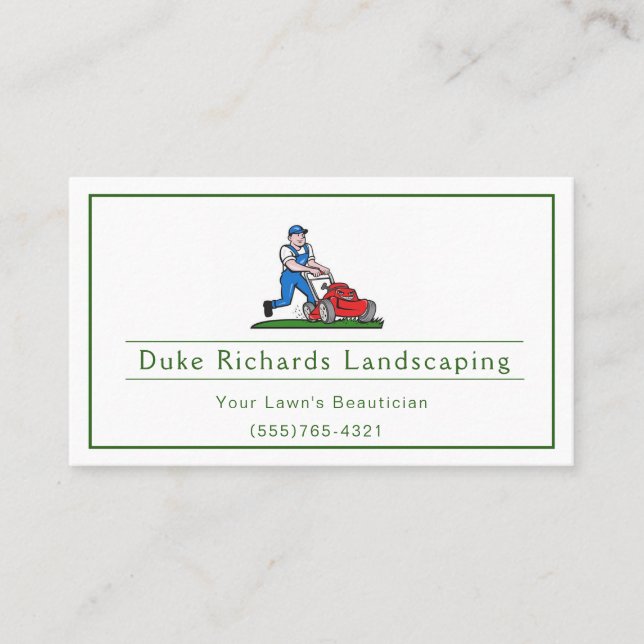 Green Landscaping Yard Lawn Mower Garden Service Business Card (Front)