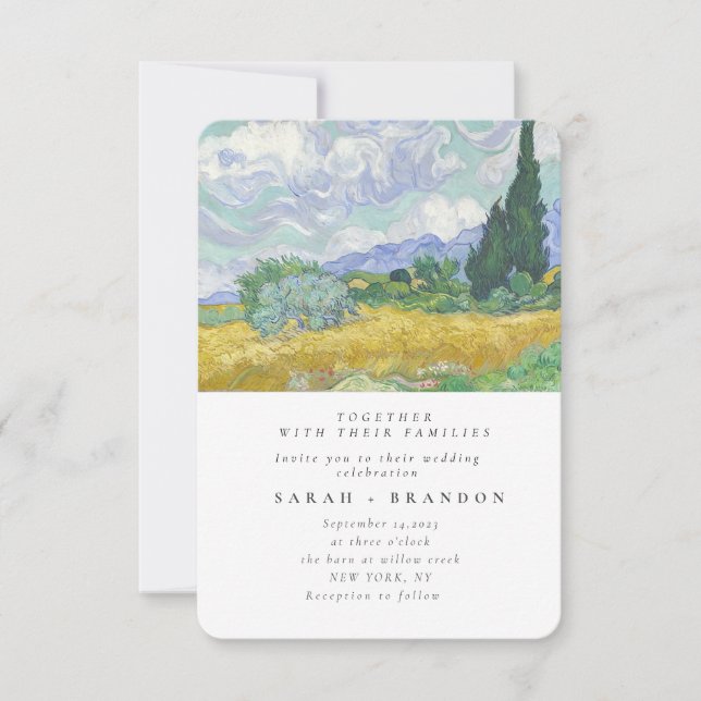 Green Lanscape Old painting wedding invitation (Front)