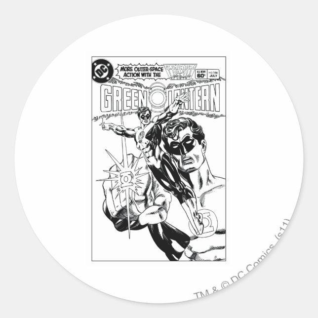 Green Lantern - Action Comic Cover, Black and Whit Classic Round Sticker (Front)