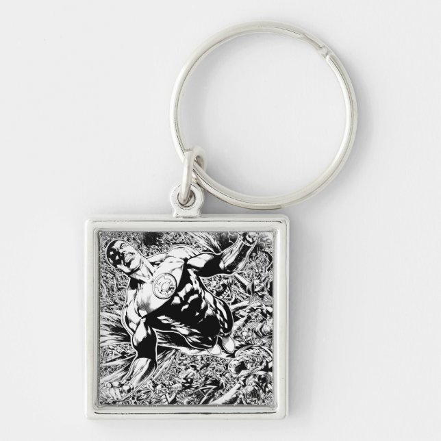 Green Lantern and the Moon - Black and White Key Ring (Front)