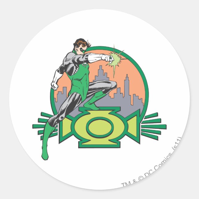 Green Lantern & Cityscape Classic Round Sticker (Front)