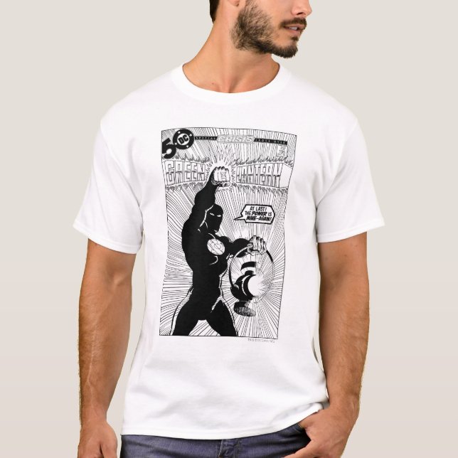 Green Lantern - Glowing Lantern, Black and White T-Shirt (Front)