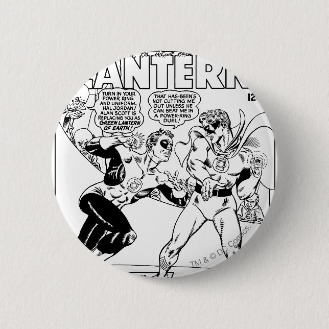 Green Lantern in the ring, Black and White 6 Cm Round Badge (Front)