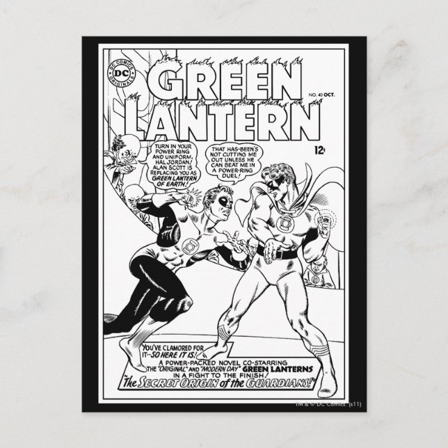 Green Lantern in the ring, Black and White Postcard (Front)