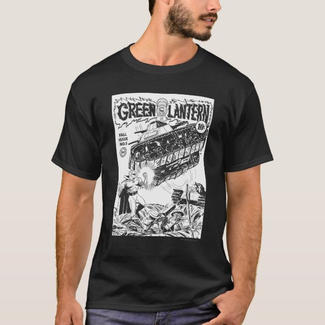 Green Lantern in the trenches, Black and White T-Shirt (Front)