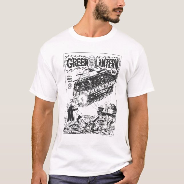 Green Lantern in the trenches, Black and White T-Shirt (Front)