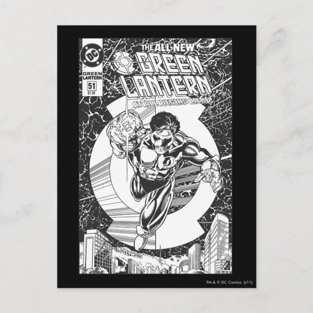 Green Lantern - It all begins here, Black and Whit Postcard (Front)