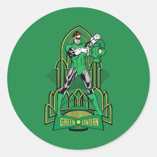 Green Lantern on decorative background Classic Round Sticker (Front)