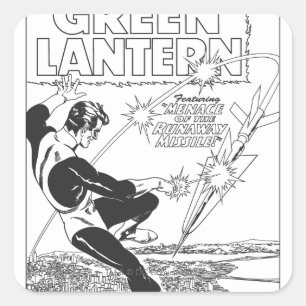 Green Lantern - Runaway Missile, Black and White Square Sticker