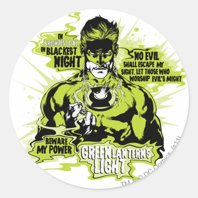 Green Lantern Text Collage - Colour Classic Round Sticker (Front)