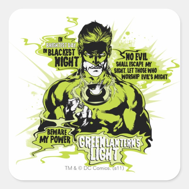 Green Lantern Text Collage - Colour Square Sticker (Front)