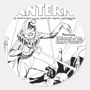 Green Lantern vs Clown, Black and White Classic Round Sticker
