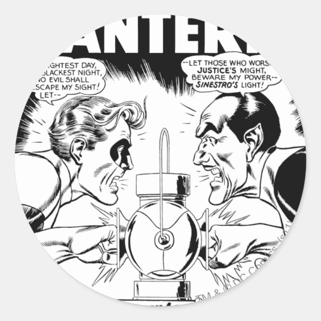 Green Lantern vs Sinestro, Black and White Classic Round Sticker (Front)