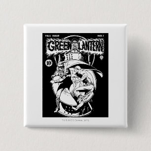 Green Lantern with cape in fight, Black and White 15 Cm Square Badge