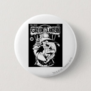 Green Lantern with cape in fight, Black and White 6 Cm Round Badge