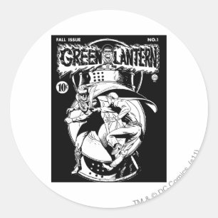 Green Lantern with cape in fight, Black and White Classic Round Sticker