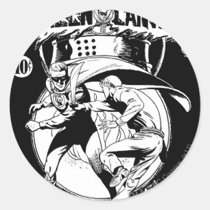 Green Lantern with cape in fight, Black and White Classic Round Sticker