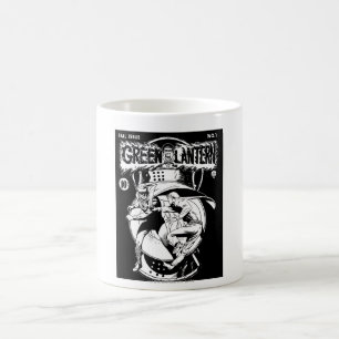 Green Lantern with cape in fight, Black and White Coffee Mug