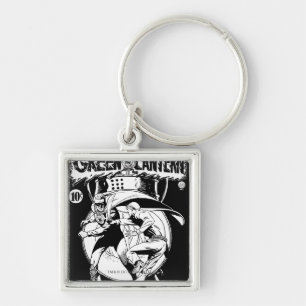 Green Lantern with cape in fight, Black and White Key Ring