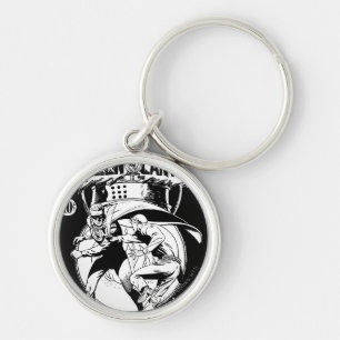 Green Lantern with cape in fight, Black and White Key Ring