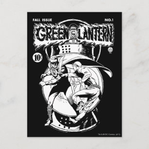 Green Lantern with cape in fight, Black and White Postcard