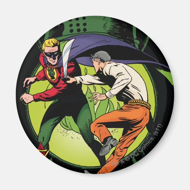 Green Lantern with cape in fight Magnet (Front)