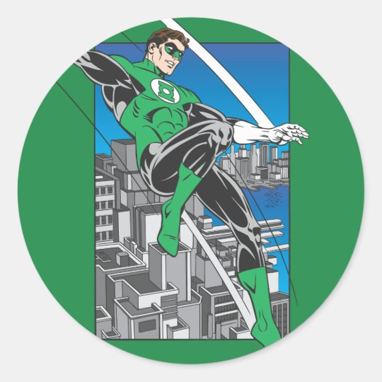 Green Lantern with City Background Classic Round Sticker