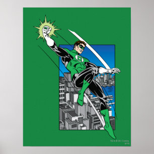 Green Lantern with City Background Poster
