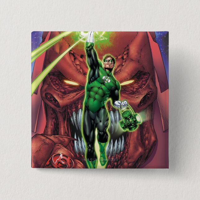 Green Lantern with stream of light - Colour 15 Cm Square Badge (Front)