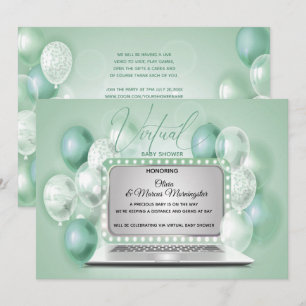 Green Laptop Virtual Gender Neutral Baby Shower Invitation