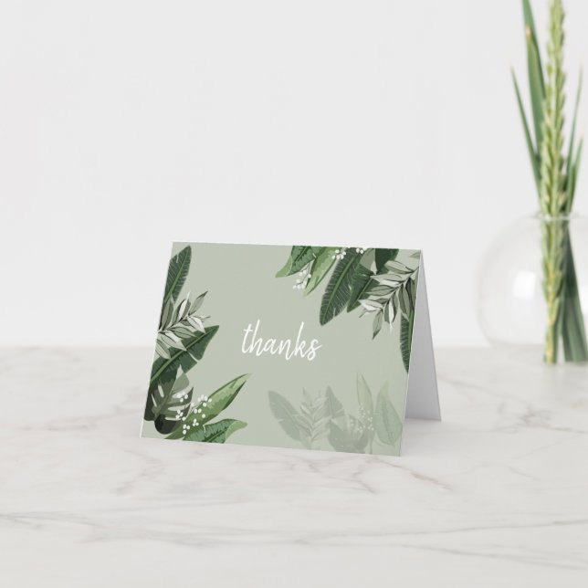 Green Large Leaf Foliage Thank You Card (Front)