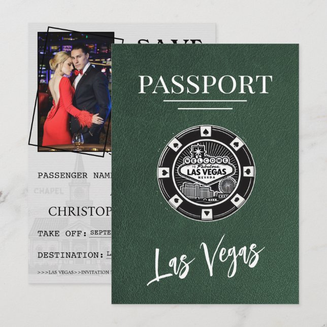 Green Las Vegas Passport Save The Date (Front/Back)