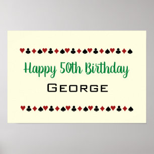 Green Las Vegas Style Casino Card Suits Birthday Poster