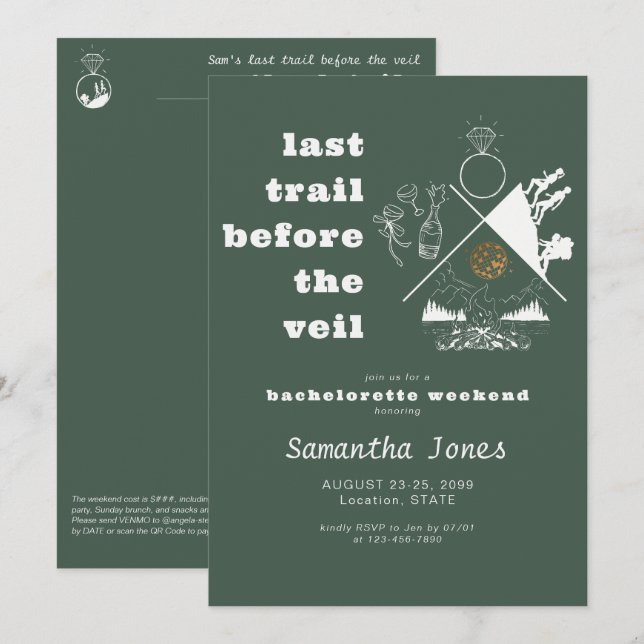 Green Last Trail Before Veil Glamping Bachelorette Invitation (Front/Back)
