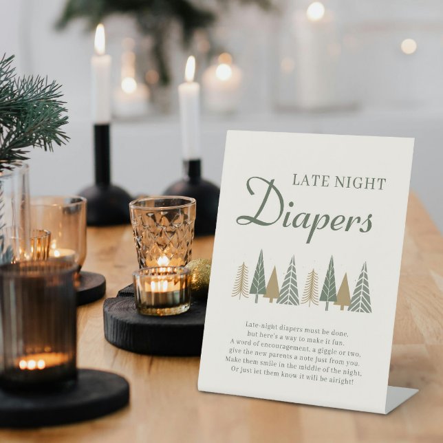 Green Late Night Diapers Winter Baby Shower Game  Pedestal Sign (Creator Uploaded)