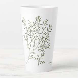 Green Latte Mug Minimalist Greenery Leaves Mug