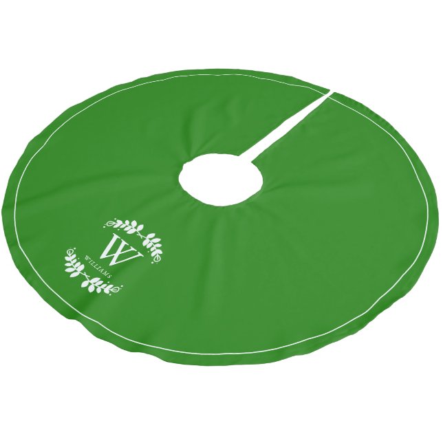 Green Laurel Family Monogram Custom Brushed Polyester Tree Skirt (Angled)