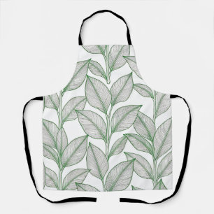 Green Laurel Leaf Botanical Pattern Apron