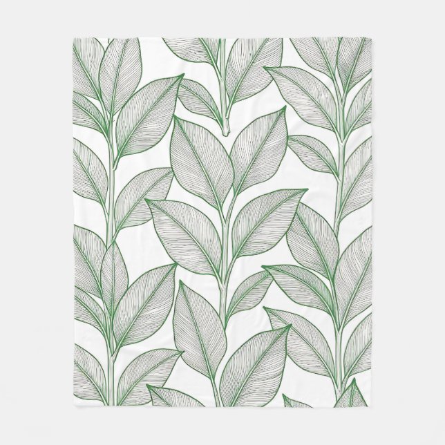 Green Laurel Leaf Botanical Pattern Fleece Blanket (Front)